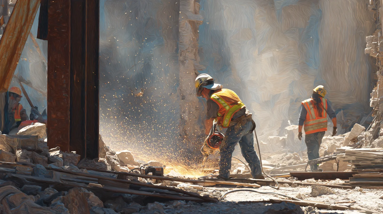 Labour hire construction crew walking onto a Sydney building site at the start of a shift