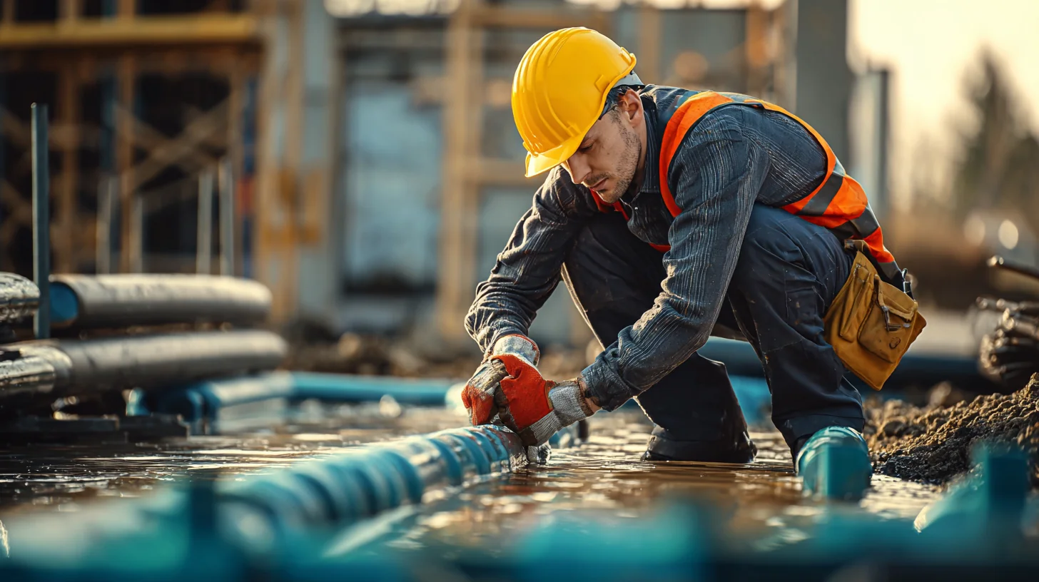 A labourer at ground level positioning a concrete tube on a Sydney site while a supervisor talks with him one on one