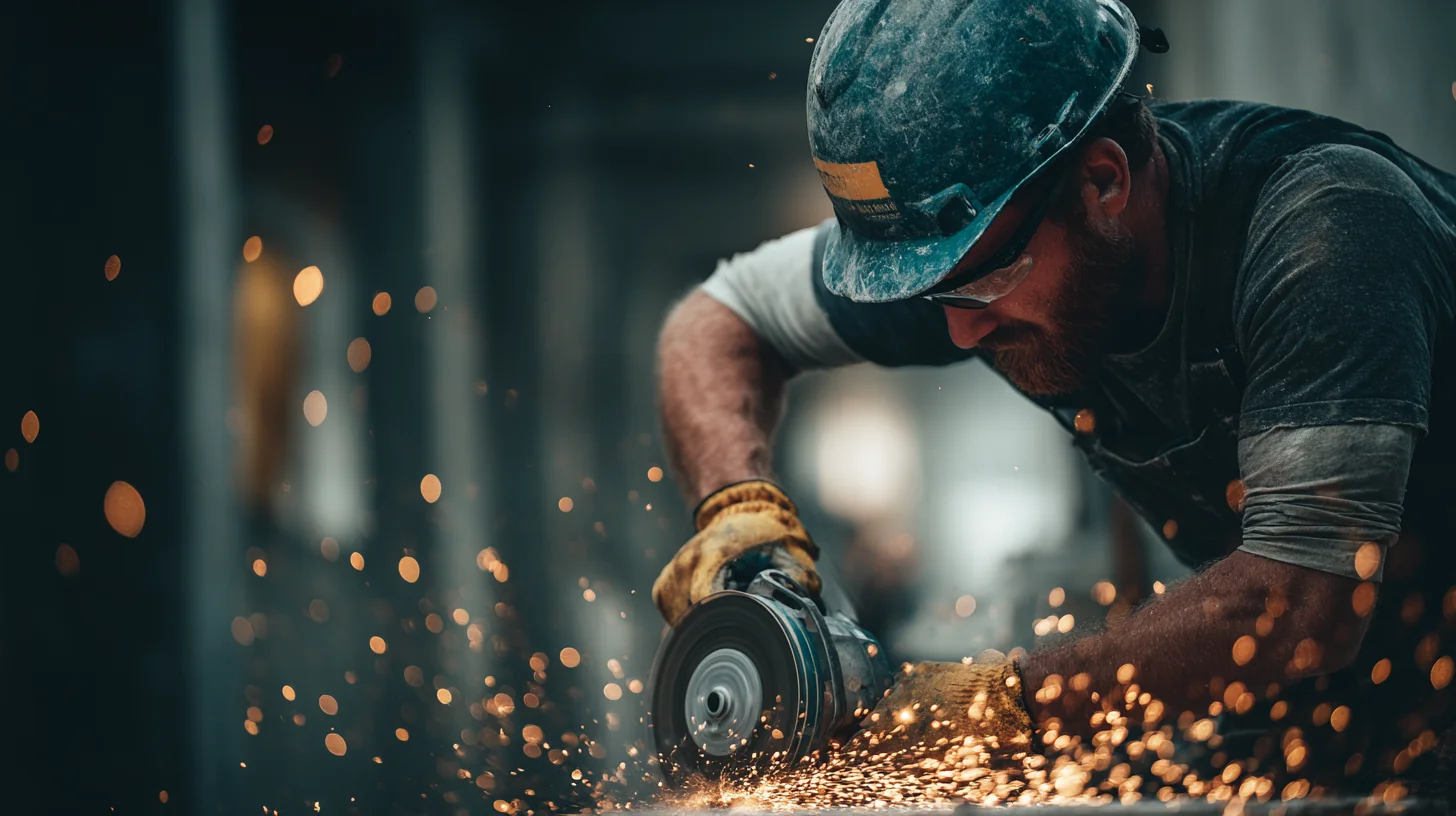 Close up of a labourer using a handheld grinder on a Sydney construction site, the kind of task-level detail a worker will report to their labour hire agency but not to the host supervisor