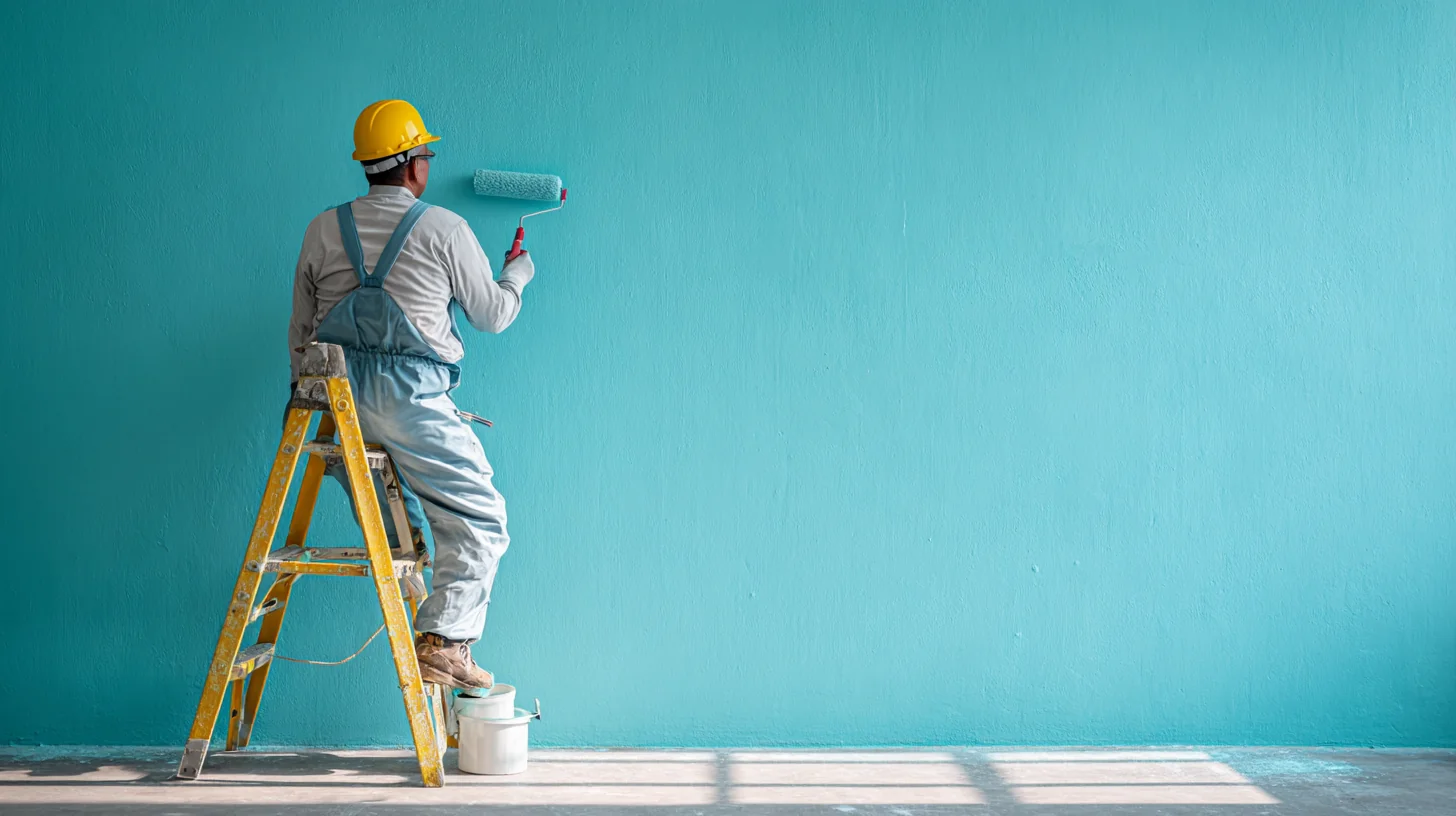A painter in hi-vis working a roller on a Sydney site, the kind of steady day-in day-out work that rarely gets named in recognition