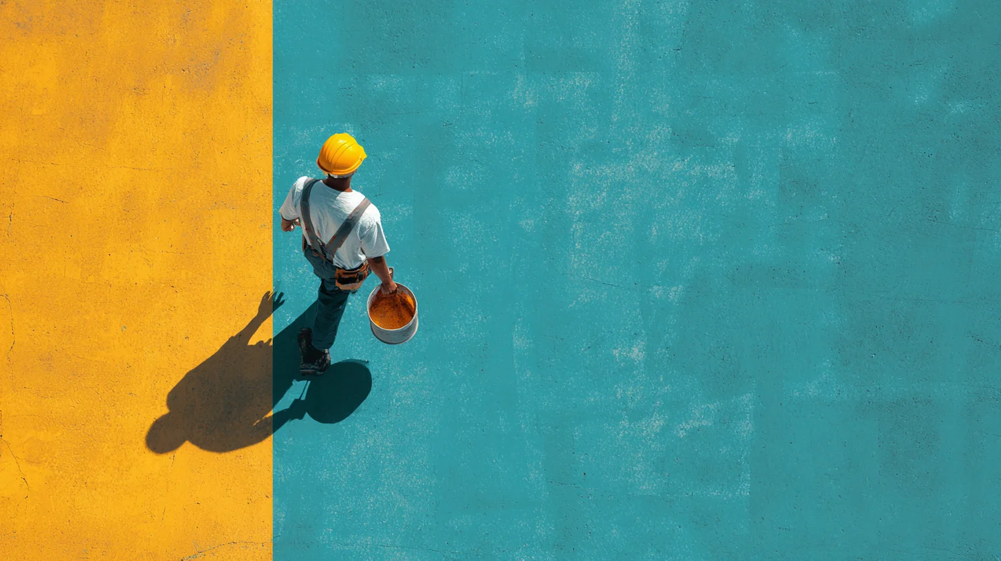 A labourer in golden-yellow hi-vis carrying a bucket overhead through a Sydney construction site, the kind of moment where a supervisor can ask a quick question and get an honest answer