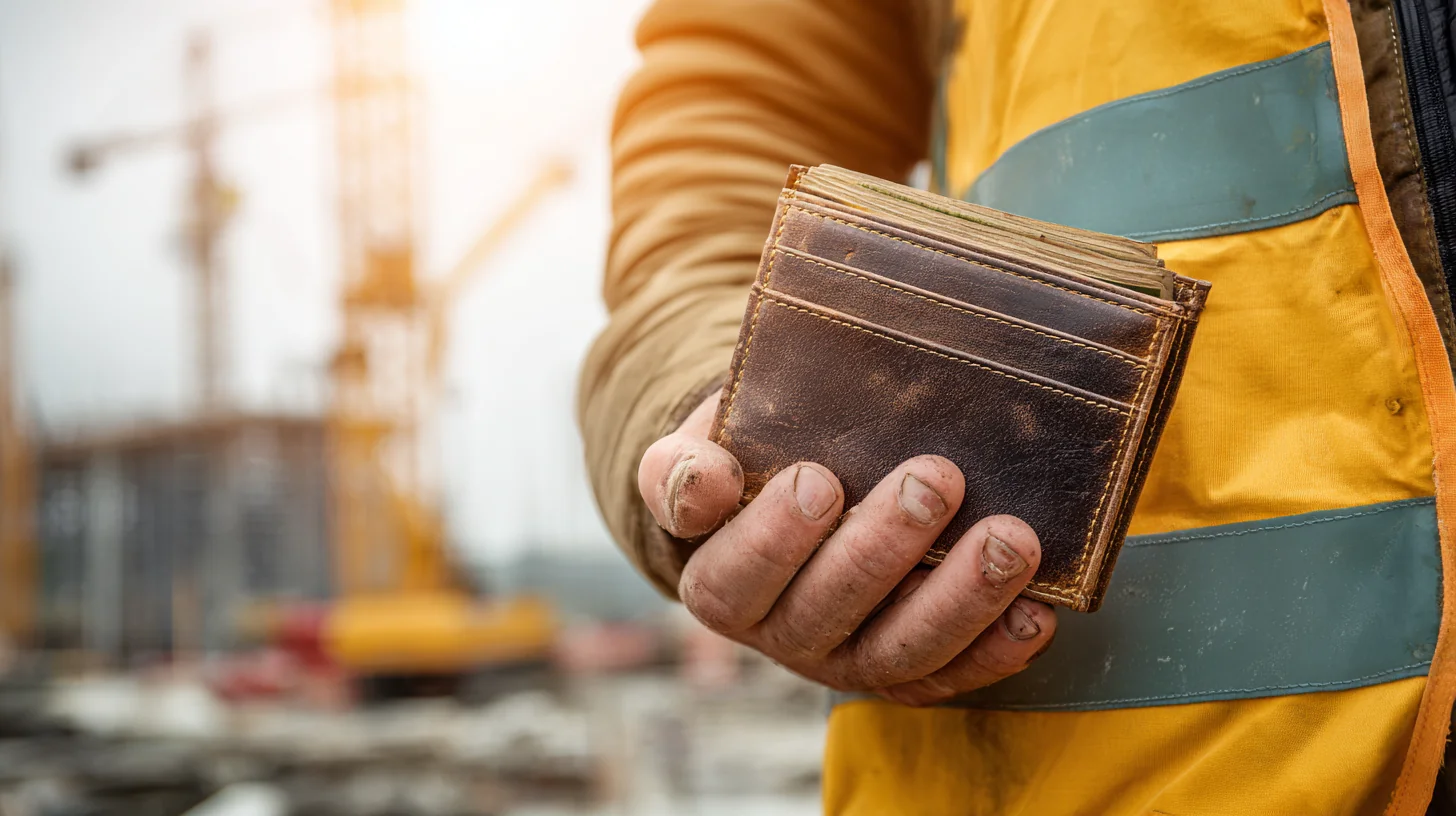 Sydney construction worker pay, wallet and hi-vis detail