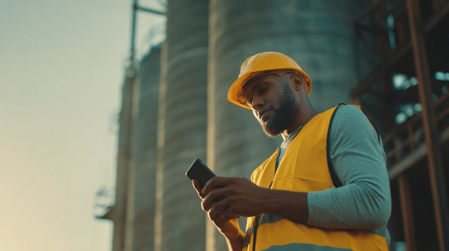 Sydney site supervisor checking live crew confirmation on his phone instead of waiting on a callback