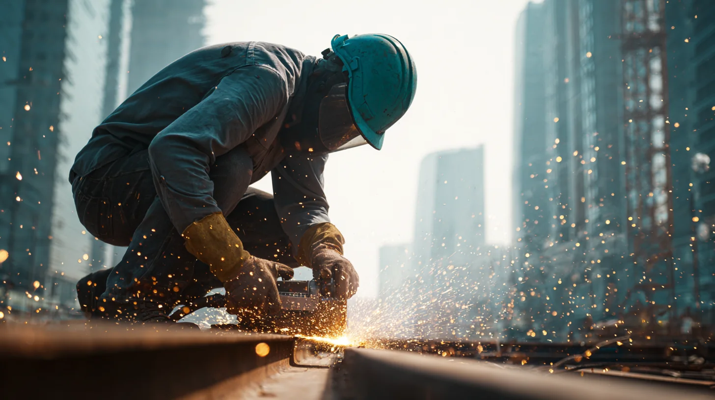 Construction worker using an angle grinder on a Sydney site, working confidently after a proper onboarding