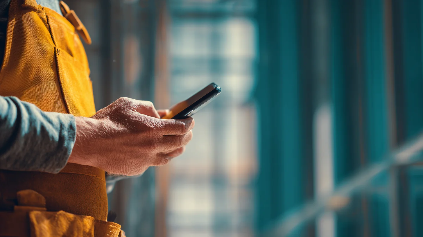 Construction worker clocking in and signing a digital timesheet on the Leap app on a Sydney site