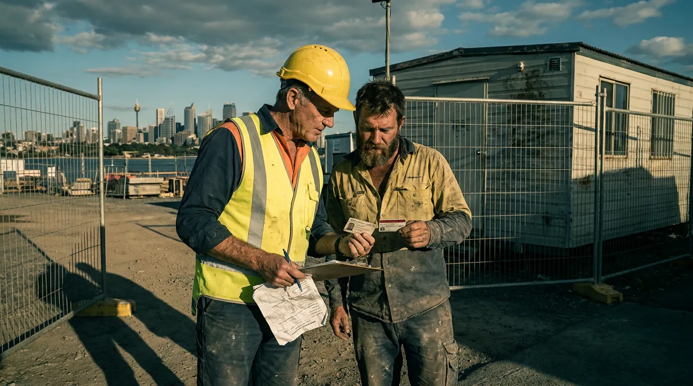 Sydney construction worker pay, wallet and hi-vis detail